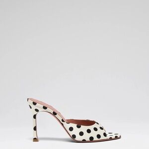 Amina Muaddi White Polka Dot Open-Toe Stiletto Mule